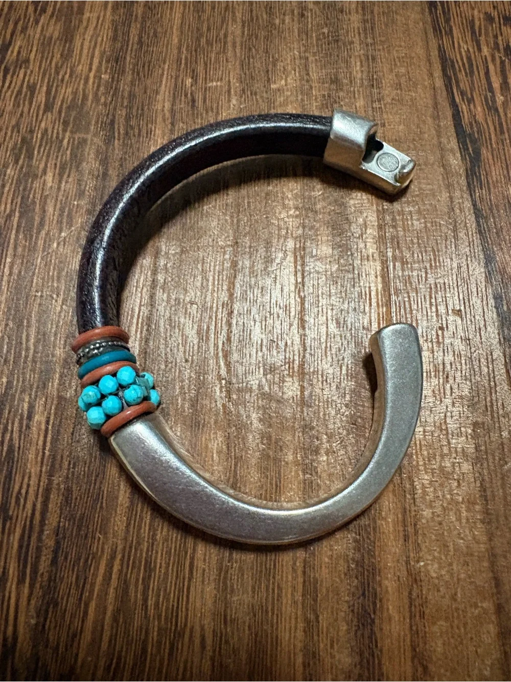 Leather Bracelet with faux Turquoise Beads